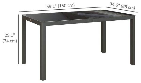 Outsunny Outdoor Dining Table, Patio Table for 6, with Tempered Glass Top & Aluminium Frame, Grey Aosom UK