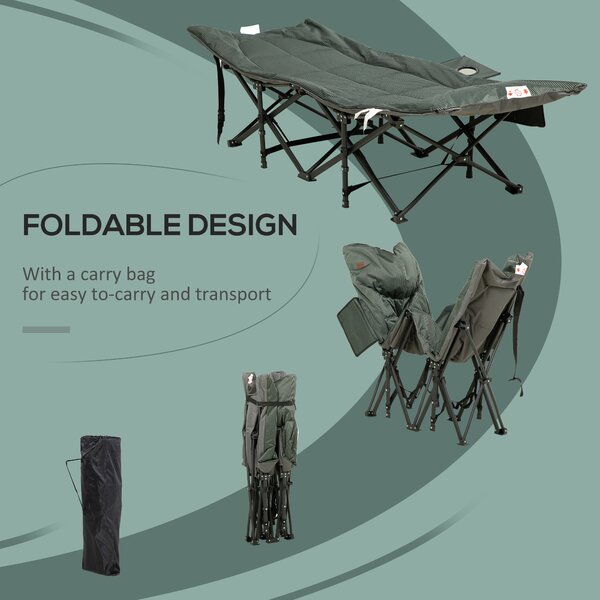 Outsunny Sun Lounger Foldable, Padded Patio Camping Bed with Adjustable 170 Recline & Accessories, Grey Aosom UK