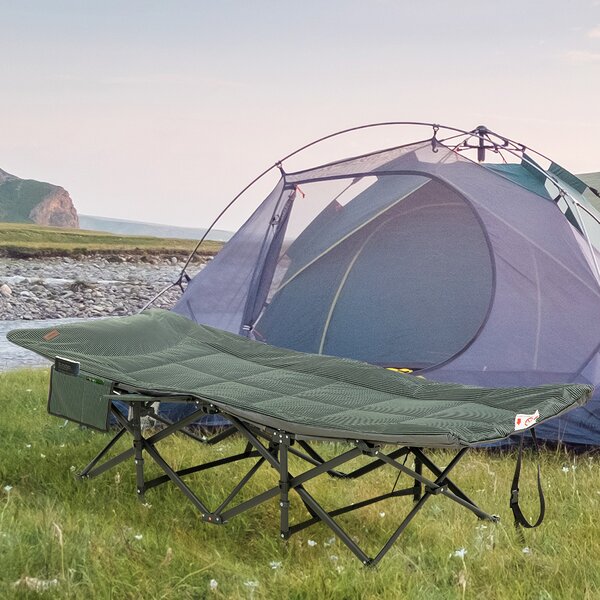 Outsunny Sun Lounger Foldable, Padded Patio Camping Bed with Adjustable 170 Recline & Accessories, Grey Aosom UK