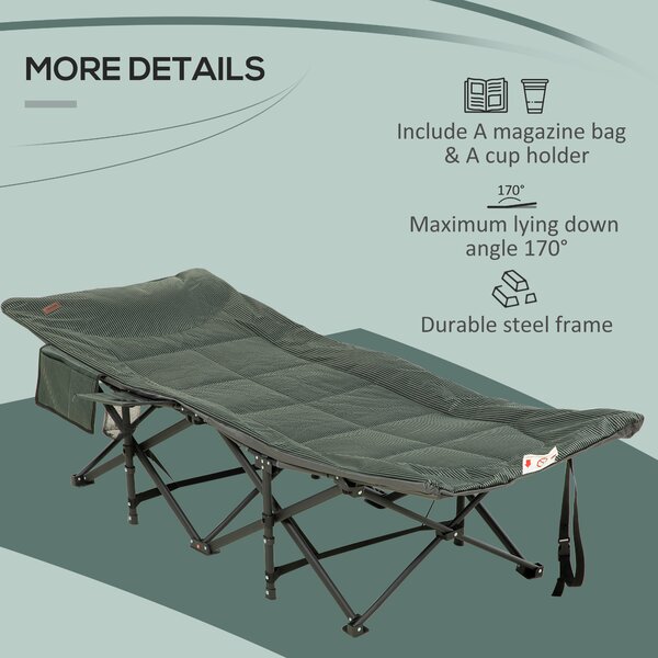Outsunny Sun Lounger Foldable, Padded Patio Camping Bed with Adjustable 170 Recline & Accessories, Grey Aosom UK