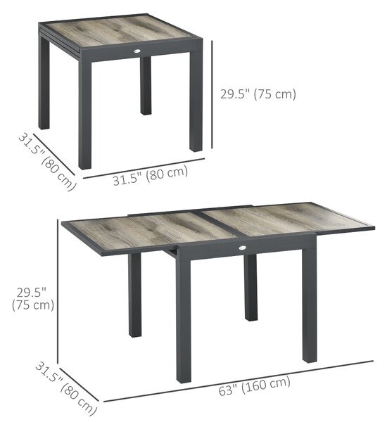 Outsunny Extending Garden Table, Outdoor Dining Table for 6, Aluminium Frame Rectangular Patio Table with Plastic Board Tabletop, Beige