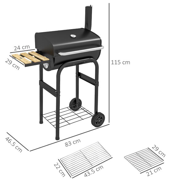 Outsunny Outdoor Wheeled Charcoal Barbecue Grill Trolley with Shelves, Black Aosom UK