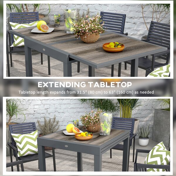 Outsunny Extending Garden Table, Outdoor Dining Table for 6, Aluminium Frame Patio Table w/ Plastic Board Tabletop,80/160L x 80W x 75H