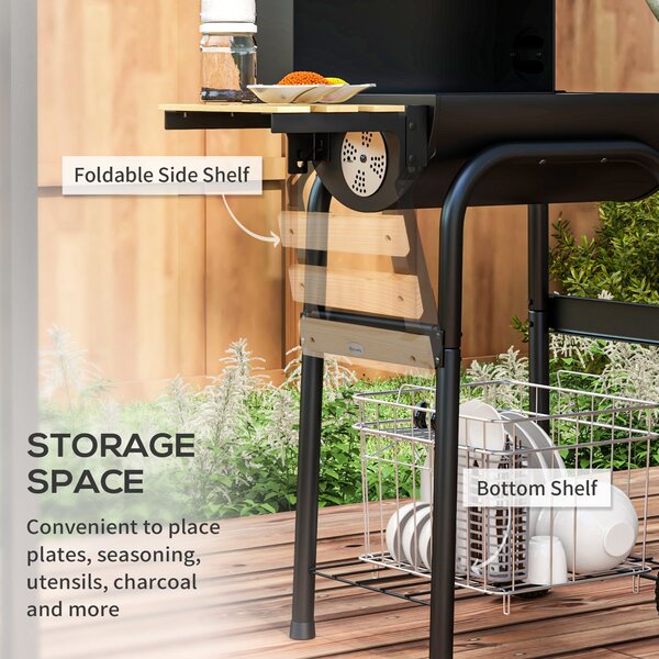Outsunny Outdoor Wheeled Charcoal Barbecue Grill Trolley with Shelves, Black Aosom UK