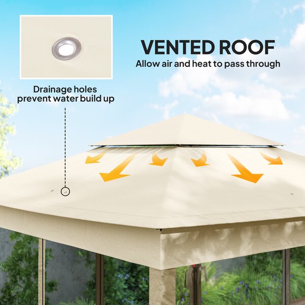 Outsunny 3 x 3m Pop Up Gazebo with Sides, Waterproof Pop Up Gazebo, Double-roof Garden Tent with Netting, Cream White Aosom UK