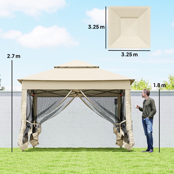 Outsunny 3 x 3m Pop Up Gazebo with Sides, Waterproof Pop Up Gazebo, Double-roof Garden Tent with Netting, Cream White Aosom UK