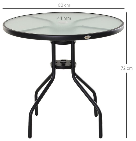 Outsunny Outdoor Dining Table, Round Coffee Table with Parasol Hole, Tempered Glass Top, Garden Side Table, 80cm Diameter Aosom UK