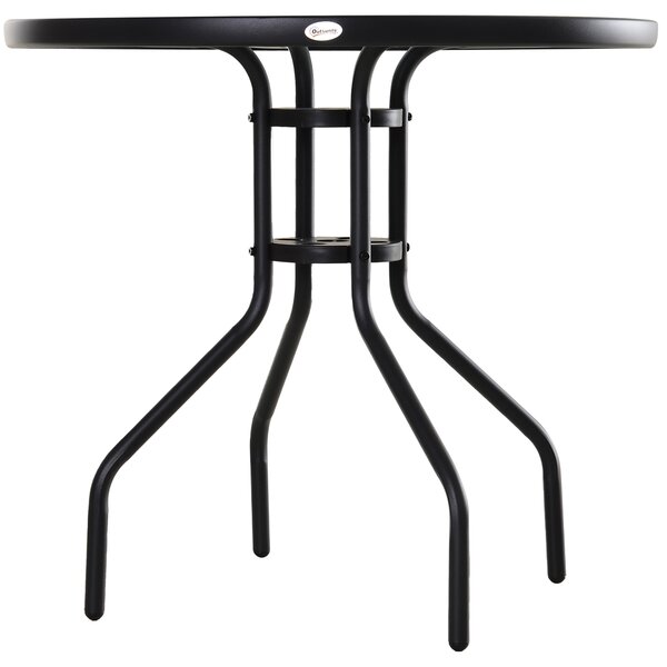 Outsunny Outdoor Dining Table, Round Coffee Table with Parasol Hole, Tempered Glass Top, Garden Side Table, 80cm Diameter Aosom UK