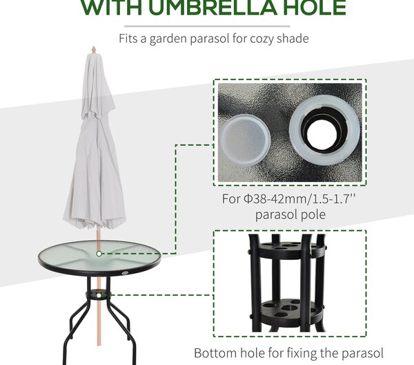 Outsunny Outdoor Dining Table, Round Coffee Table with Parasol Hole, Tempered Glass Top, Garden Side Table, 80cm Diameter Aosom UK