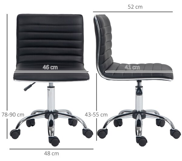 Vinsetto Armless Office Chair, Adjustable Swivel PU Leather Desk Chair with Chrome Base for Home Office, Black Aosom UK