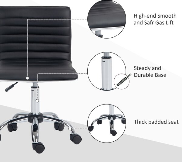 Vinsetto Armless Office Chair, Adjustable Swivel PU Leather Desk Chair with Chrome Base for Home Office, Black Aosom UK