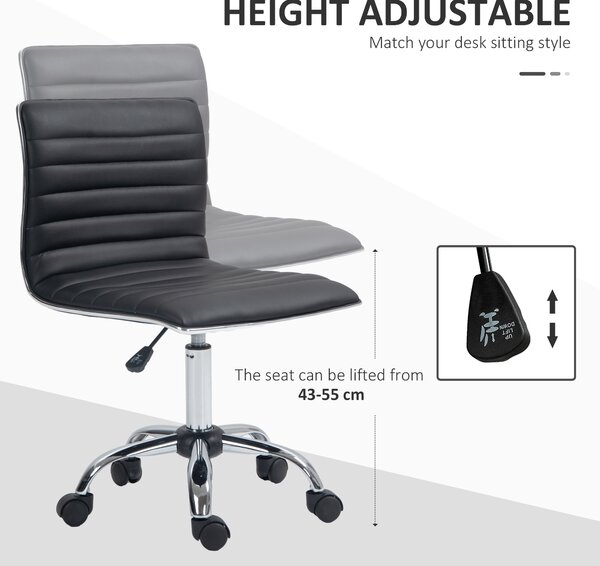 Vinsetto Armless Office Chair, Adjustable Swivel PU Leather Desk Chair with Chrome Base for Home Office, Black Aosom UK