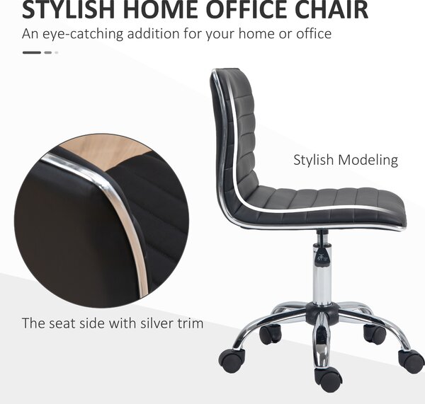 Vinsetto Armless Office Chair, Adjustable Swivel PU Leather Desk Chair with Chrome Base for Home Office, Black Aosom UK