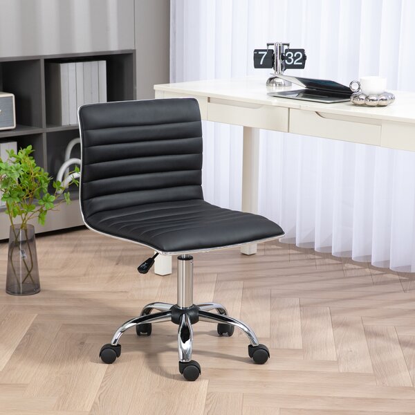 Vinsetto Armless Office Chair, Adjustable Swivel PU Leather Desk Chair with Chrome Base for Home Office, Black Aosom UK