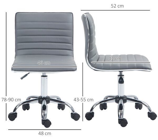 Vinsetto Armless Office Chair, Adjustable Swivel PU Leather Desk Chair with Chrome Base for Home Office, Light Grey Aosom UK