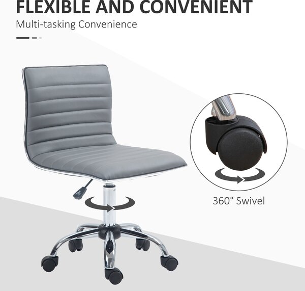 Vinsetto Armless Office Chair, Adjustable Swivel PU Leather Desk Chair with Chrome Base for Home Office, Light Grey Aosom UK