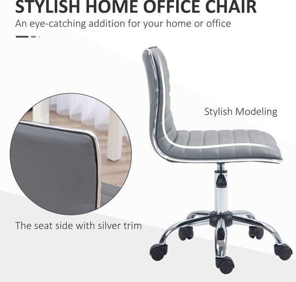 Vinsetto Armless Office Chair, Adjustable Swivel PU Leather Desk Chair with Chrome Base for Home Office, Light Grey Aosom UK