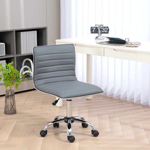 Vinsetto Armless Office Chair, Adjustable Swivel PU Leather Desk Chair with Chrome Base for Home Office, Light Grey Aosom UK
