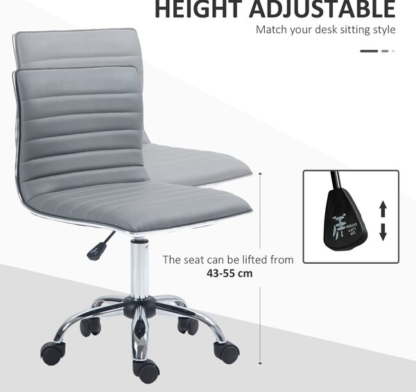Vinsetto Armless Office Chair, Adjustable Swivel PU Leather Desk Chair with Chrome Base for Home Office, Light Grey Aosom UK
