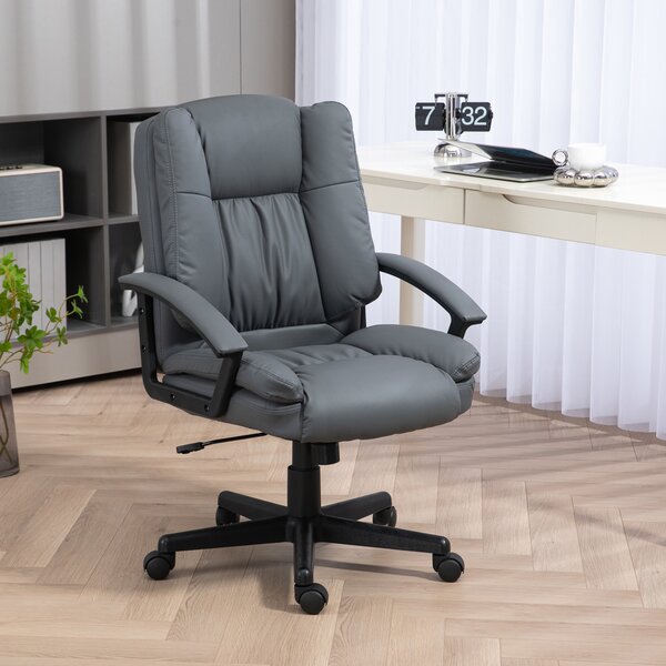 HOMCOM Ergonomic Office Chair PU Leather Upholstery Executive Office Chair with Adjustable Height Max Load 120kg, Dark Grey Aosom UK