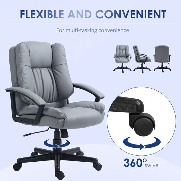 Vinsetto Leather Office Chair, Swivel Faux Leather Desk Chair with Height Adjustable & Smooth Rollers, Black Aosom UK
