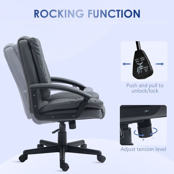 HOMCOM Ergonomic Office Chair PU Leather Upholstery Executive Office Chair with Adjustable Height Max Load 120kg, Dark Grey Aosom UK