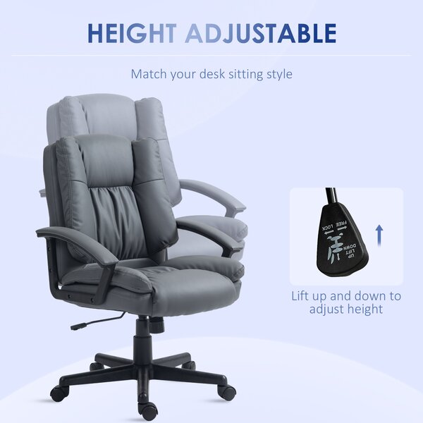 HOMCOM Ergonomic Office Chair PU Leather Upholstery Executive Office Chair with Adjustable Height Max Load 120kg, Dark Grey Aosom UK
