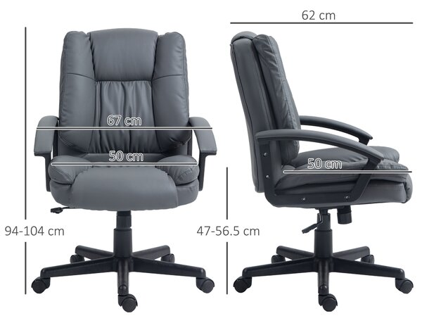 HOMCOM Ergonomic Office Chair PU Leather Upholstery Executive Office Chair with Adjustable Height Max Load 120kg, Dark Grey Aosom UK
