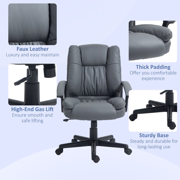 HOMCOM Ergonomic Office Chair PU Leather Upholstery Executive Office Chair with Adjustable Height Max Load 120kg, Dark Grey Aosom UK
