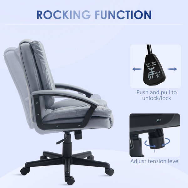 Vinsetto Leather Office Chair, Swivel Faux Leather Desk Chair with Height Adjustable & Smooth Rollers, Black Aosom UK