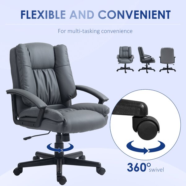 HOMCOM Ergonomic Office Chair PU Leather Upholstery Executive Office Chair with Adjustable Height Max Load 120kg, Dark Grey Aosom UK