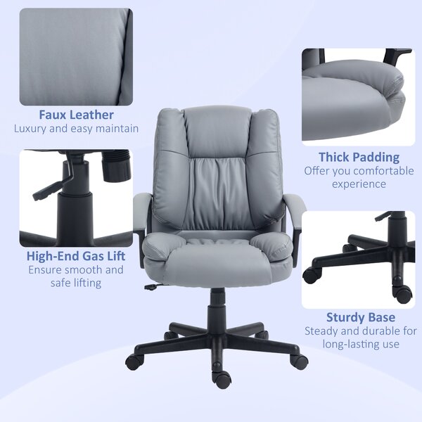 Vinsetto Leather Office Chair, Swivel Faux Leather Desk Chair with Height Adjustable & Smooth Rollers, Black Aosom UK