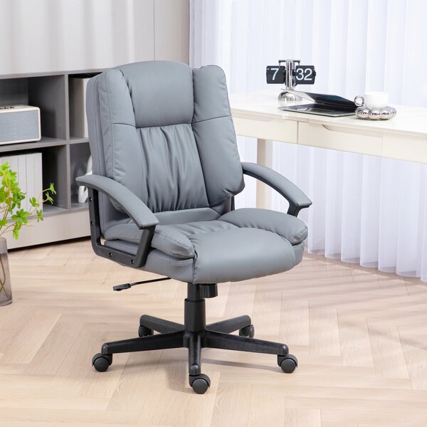 Vinsetto Leather Office Chair, Swivel Faux Leather Desk Chair with Height Adjustable & Smooth Rollers, Black Aosom UK