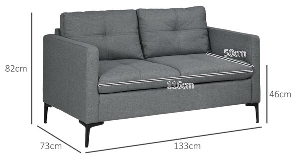 HOMCOM 2 Seater Sofa, Linen Fabric loveseat sofa, with 2 High-density sponge filled included Cushions, Steel Legs, Cat Scratch Anti, Dark Grey Aosom UK