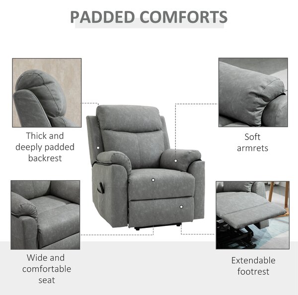 HOMCOM Power Lift Chair Electric Riser Recliner for Elderly, Faux Leather Sofa Lounge Armchair with Remote Control and Side Pocket, Grey Aosom UK