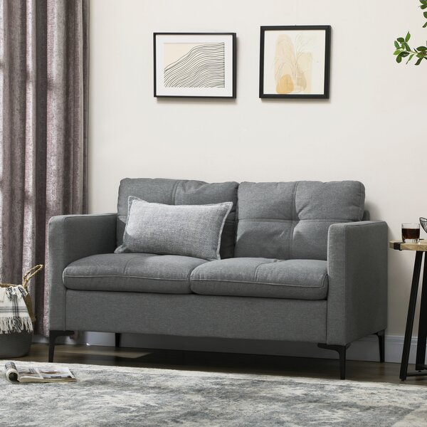 HOMCOM 2 Seater Sofa, Linen Fabric loveseat sofa, with 2 High-density sponge filled included Cushions, Steel Legs, Cat Scratch Anti, Dark Grey Aosom UK