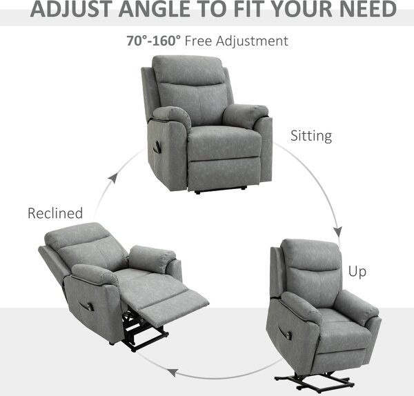 HOMCOM Power Lift Chair Electric Riser Recliner for Elderly, Faux Leather Sofa Lounge Armchair with Remote Control and Side Pocket, Grey Aosom UK