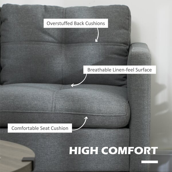 HOMCOM 2 Seater Sofa, Linen Fabric loveseat sofa, with 2 High-density sponge filled included Cushions, Steel Legs, Cat Scratch Anti, Dark Grey Aosom UK