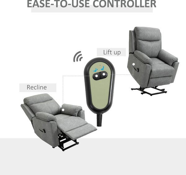 HOMCOM Power Lift Chair Electric Riser Recliner for Elderly, Faux Leather Sofa Lounge Armchair with Remote Control and Side Pocket, Grey Aosom UK