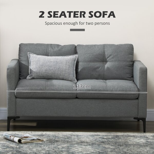 HOMCOM 2 Seater Sofa, Linen Fabric loveseat sofa, with 2 High-density sponge filled included Cushions, Steel Legs, Cat Scratch Anti, Dark Grey Aosom UK