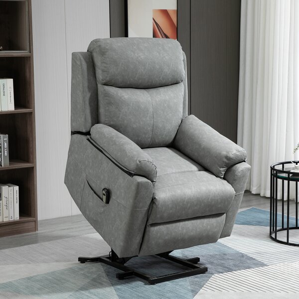 HOMCOM Power Lift Chair Electric Riser Recliner for Elderly, Faux Leather Sofa Lounge Armchair with Remote Control and Side Pocket, Grey Aosom UK