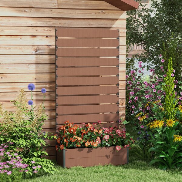 Outsunny Raised Planter with Trellis, Outdoor Garden Bed with Drainage Gap for Plants & Vines, Weather Resistant, 90.5L x 38W x 180H, Light Brown Aosom UK