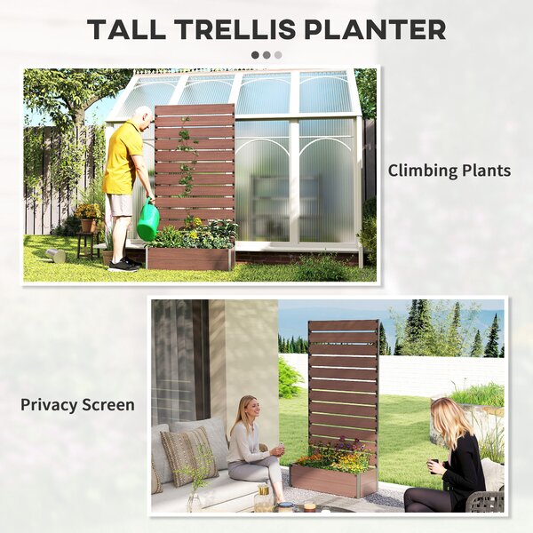 Outsunny Raised Planter with Trellis, Outdoor Garden Bed with Drainage Gap for Plants & Vines, Weather Resistant, 90.5L x 38W x 180H, Light Brown Aosom UK