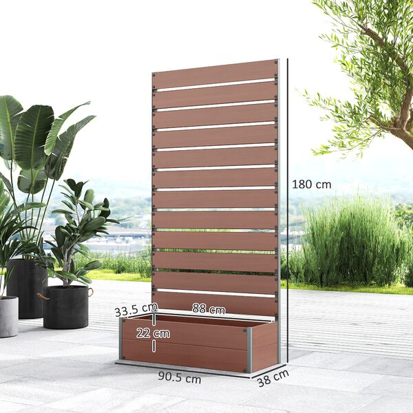 Outsunny Raised Planter with Trellis, Outdoor Garden Bed with Drainage Gap for Plants & Vines, Weather Resistant, 90.5L x 38W x 180H, Light Brown Aosom UK