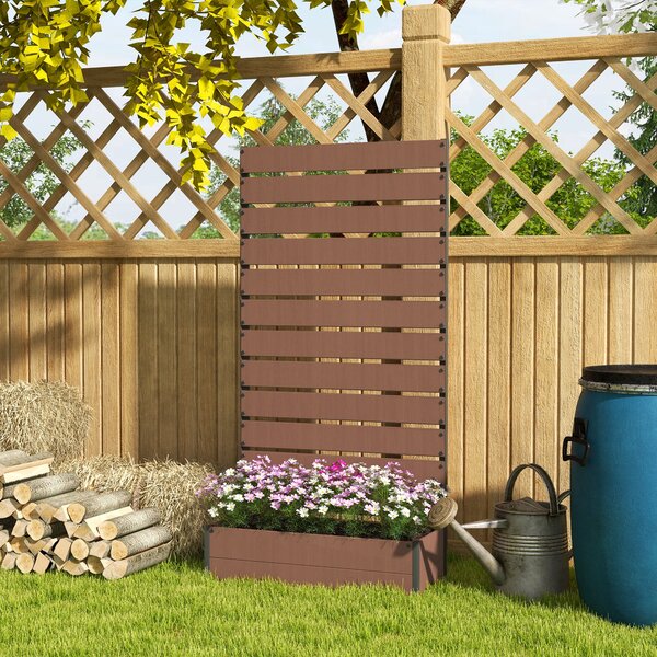 Outsunny Raised Planter with Trellis, Outdoor Garden Bed with Drainage Gap for Plants & Vines, Weather Resistant, 90.5L x 38W x 180H, Light Brown Aosom UK