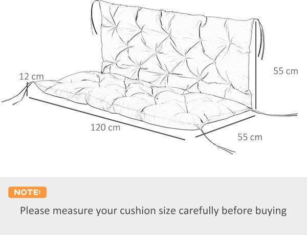 Outsunny Garden Bench Cushion, 2 Seater Swing Chair Cushion, Seat Pad with Ties for Indoor and Outdoor Use, 110 x 120 cm, Dark Grey Aosom UK