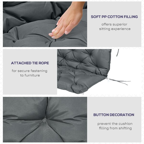 Outsunny Garden Bench Cushion, 2 Seater Swing Chair Cushion, Seat Pad with Ties for Indoor and Outdoor Use, 110 x 120 cm, Dark Grey Aosom UK