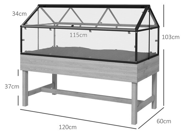 Outsunny Elevated Wood Planter with Mini Greenhouse Raised Garden Bed with PC Panel Top Vent 120 x 60 x 103cm Distressed Grey