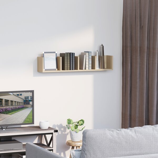 HOMCOM Wall Mount 84 CD / 56 DVD/Blu-ray/ Media Storage Rack 4 Cubes Wooden Shelf Organizer Unit Bookcase Display (Natural Wood Colour) Aosom UK