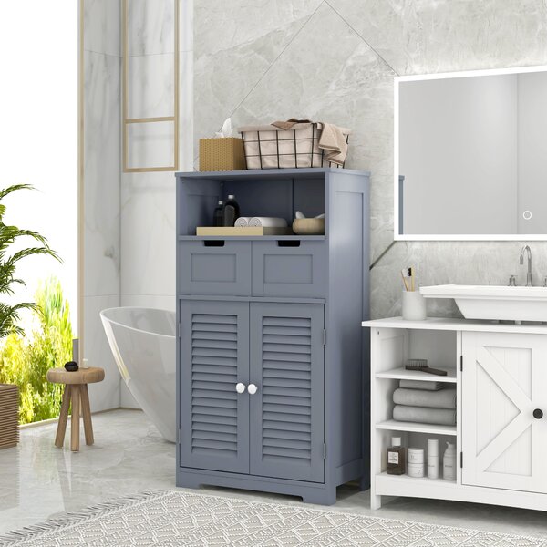 Kleankin Bathroom Storage Cabinet with Drawers, Louvred Doors, Open Compartment, Adjustable Shelf, Grey Aosom UK
